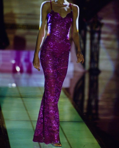 Sexy Spitze Meerjungfrau Ballkleid Spaghettiträger Lila Abendkleid Y8204