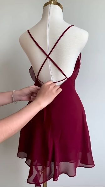 Vestido de fiesta corto de gasa color burdeos, vestido de regreso a casa Y8421