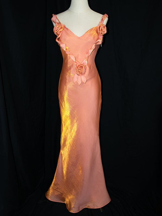 Vestido de noche largo estilo sirena con flores de satén y encantador vestido de fiesta formal Y8219