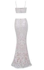 Vestido de novia blanco de dos piezas con corte sirena, vestido de novia sexy para playa Y1386