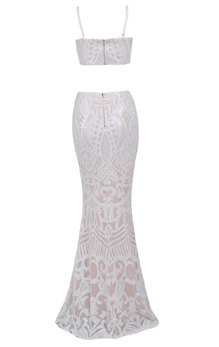 Vestido de novia blanco de dos piezas con corte sirena, vestido de novia sexy para playa Y1386