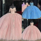 Weg Von Der Schulter Licht Rosa Quinceanera Kleider Ballkleid Süße 16 Kleid Y2731