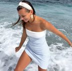 Vestido corto de verano sin mangas y sin tirantes para mujer, estilo informal, ajustado, con retazos, para playa, fiesta y regreso a casa, Y7261