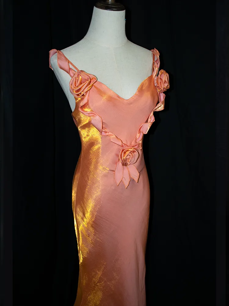 Vestido de noche largo estilo sirena con flores de satén y encantador vestido de fiesta formal Y8219