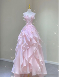 Vestido de princesa con volantes rosa de ensueño, vestido de fiesta rosa Y1971