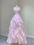 Vestido de princesa con volantes rosa de ensueño, vestido de fiesta rosa Y1971