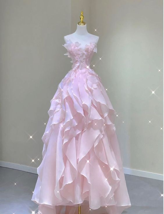 Vestido de princesa con volantes rosa de ensueño, vestido de fiesta rosa Y1971