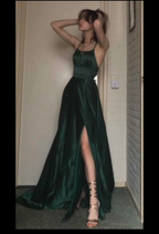 Vestido de noche formal de satén largo con tirantes finos para mujer Y4493