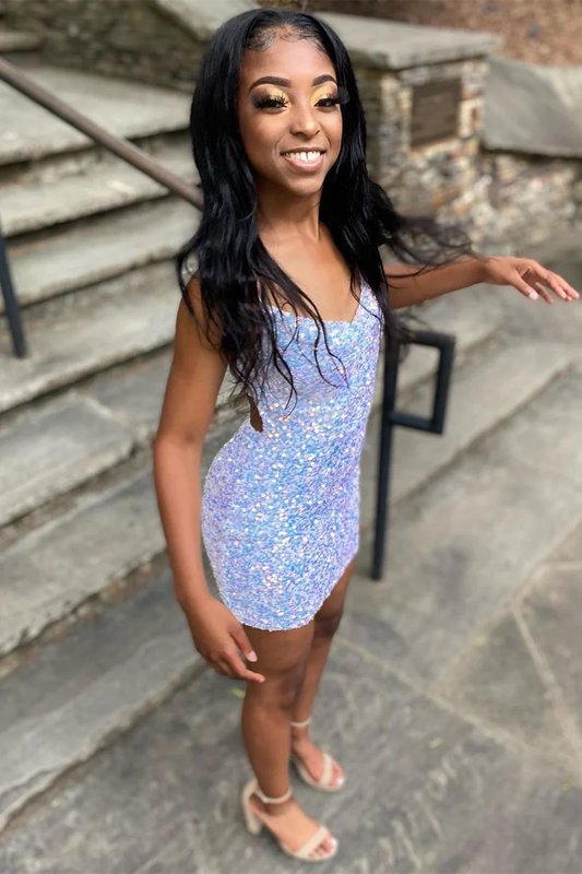 Glitzerndes, tailliertes weißes Homecoming-Kleid mit V-Ausschnitt und Pailletten Y957