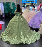 Luxus Grün Prinzessin Quinceanera Kleider Off Schulter 3D Blumen Appliques Ballkleid Y4147