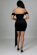 Vestido de fiesta negro sexy con patchwork, liso, transparente, sin espalda y hombros descubiertos Y2525
