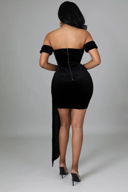 Vestido de fiesta negro sexy con patchwork, liso, transparente, sin espalda y hombros descubiertos Y2525
