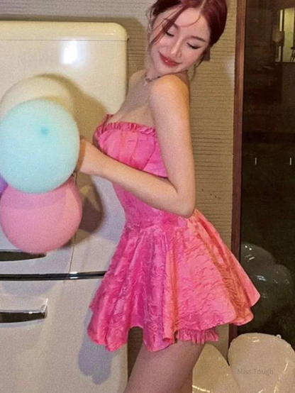 Sweet Pink A Line Strapless Short Homecoming Dress Y7753