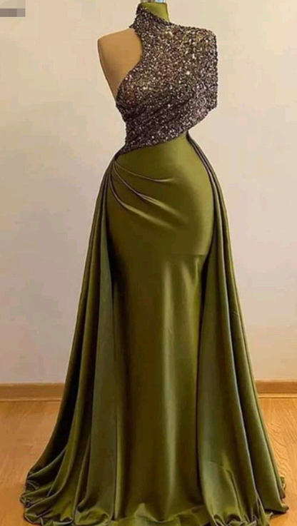 Vestidos de noche vintage de cuello alto, largos, brillantes, elegantes, vintage, Y390