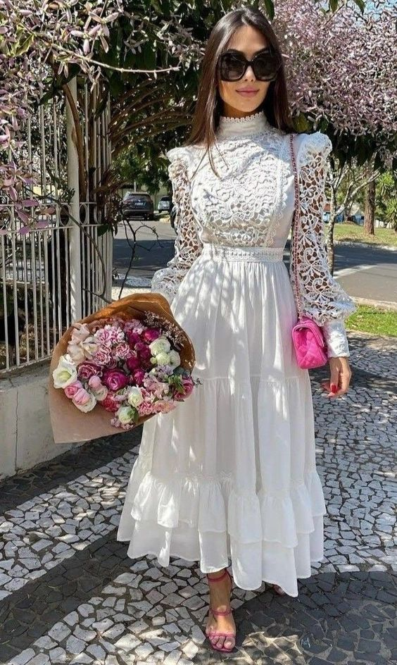 Vestido de fiesta de encaje blanco con corte en A, vestido de regreso a casa Y5460