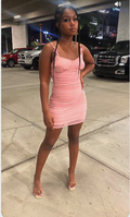 Rosa Ärmelloses Spaghettiträger Bodycon Kleid,Sexy Rosa Homecoming Kleid Y835