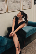Lindo vestido corto de fiesta de tul rosa con volantes escalonados Y1995
