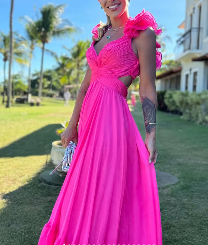 Chiffon A-Linie Rüschen Ballkleider für Damen V-Ausschnitt Lange Brautjungfernkleider Rückenfreies formelles Abendkleid Y3043