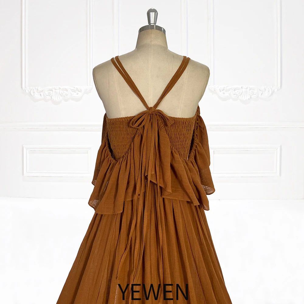 Vestido de playa bohemio con cintura elástica y abertura lateral para mujer, ideal para sesiones de fotos de embarazo, YEWEN SY231106 