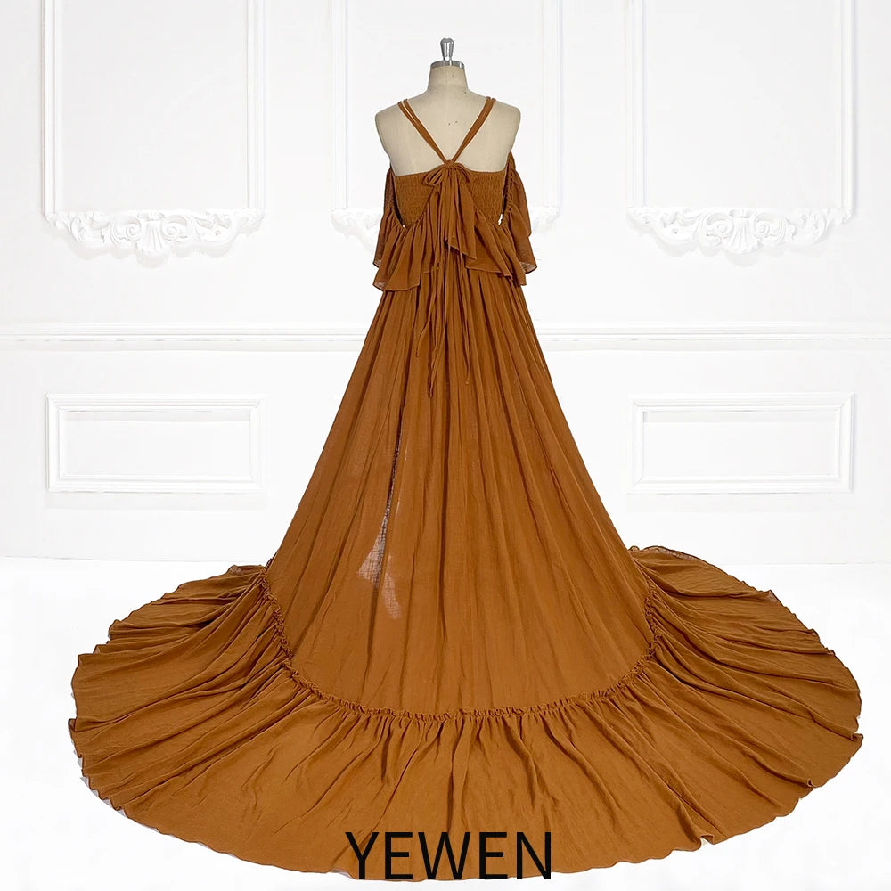 Vestido de playa bohemio con cintura elástica y abertura lateral para mujer, ideal para sesiones de fotos de embarazo, YEWEN SY231106 