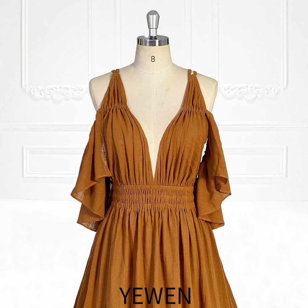 Vestido de playa bohemio con cintura elástica y abertura lateral para mujer, ideal para sesiones de fotos de embarazo, YEWEN SY231106 