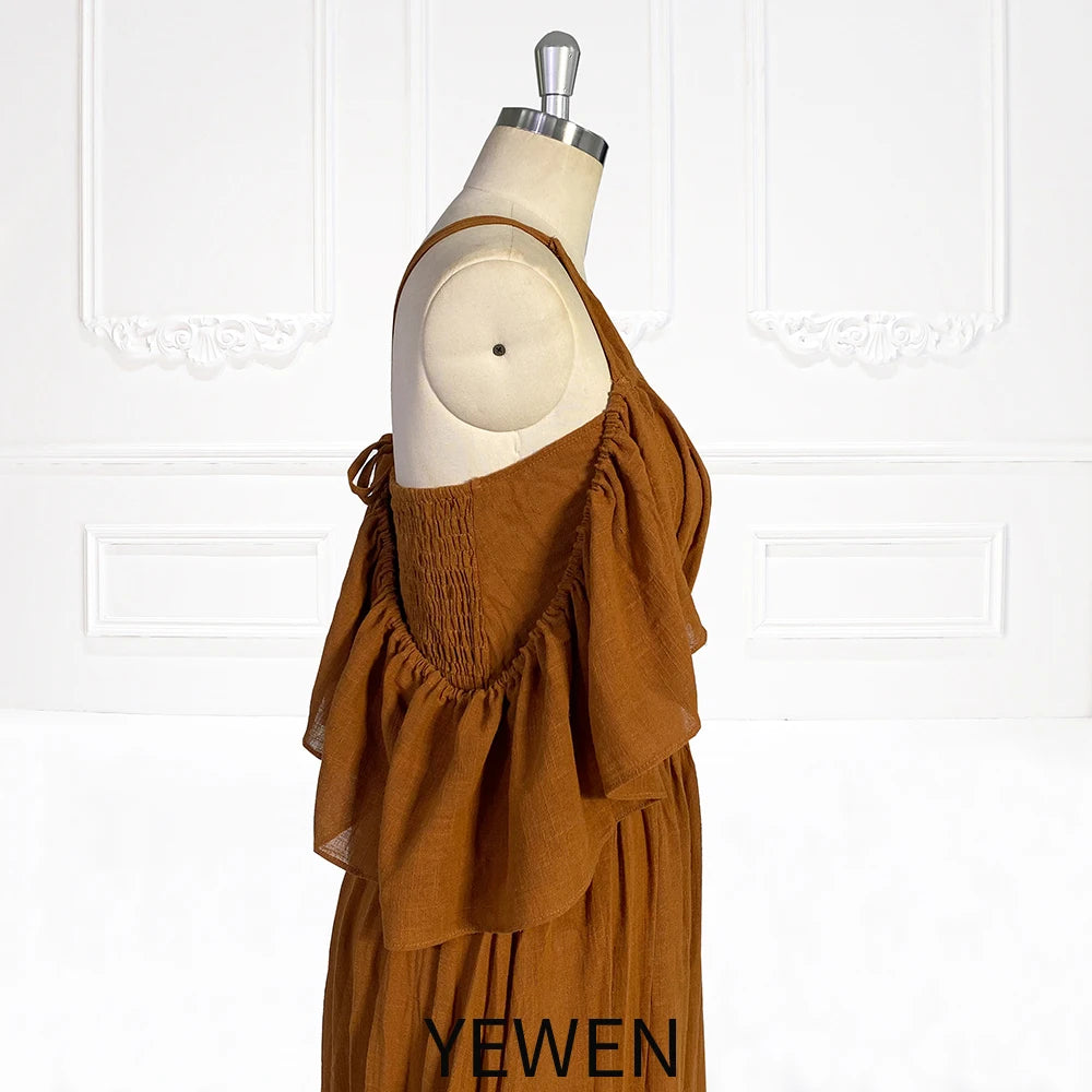 Vestido de playa bohemio con cintura elástica y abertura lateral para mujer, ideal para sesiones de fotos de embarazo, YEWEN SY231106 