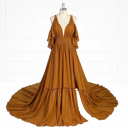 Elastic Waist Boho Beach Dress Side Slit Woman Photo Shoot Dresses Pregnancy Shooting Dress YEWEN SY231106