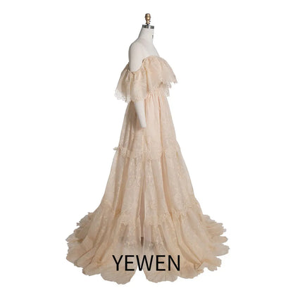 Elegance Off Shoulder Lace Boho Dress Maternity Photo Shoot Dress SY240067