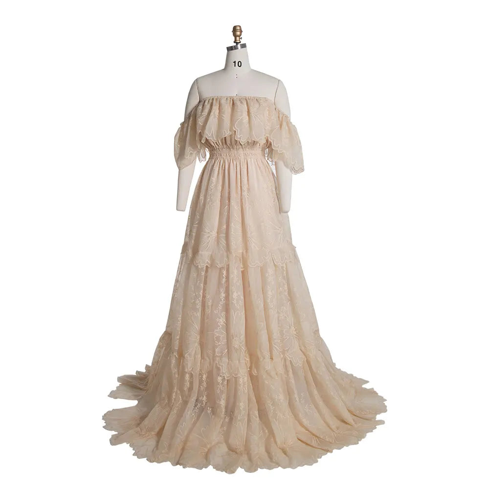 Elegance Off Shoulder Lace Boho Dress Maternity Photo Shoot Dress SY240067