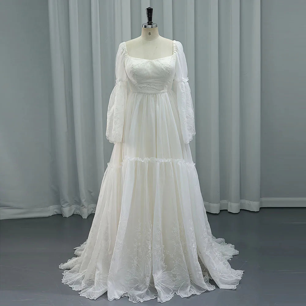 Vestido bohemio de encaje con hombros descubiertos y elegante para sesión de fotos de maternidad SY240067 