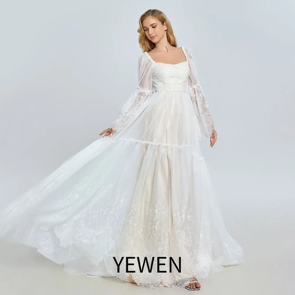 Vestido bohemio de encaje con hombros descubiertos y elegante para sesión de fotos de maternidad SY240067 