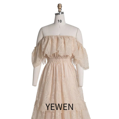 Elegance Off Shoulder Lace Boho Dress Maternity Photo Shoot Dress SY240067