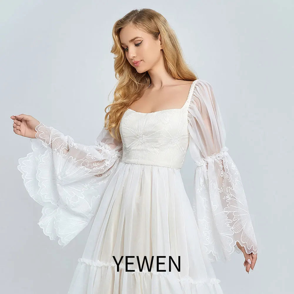 Vestido bohemio de encaje con hombros descubiertos y elegante para sesión de fotos de maternidad SY240067 