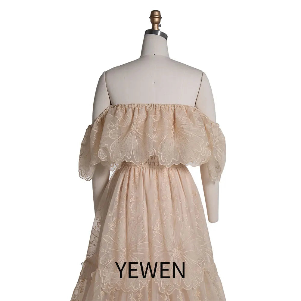 Elegantes schulterfreies Spitzen-Boho-Kleid für Schwangerschaftsfotos SY240067 