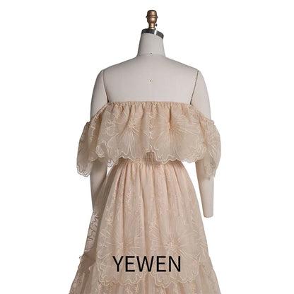 Elegance Off Shoulder Lace Boho Dress Maternity Photo Shoot Dress SY240067