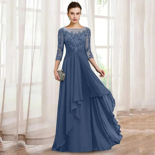 Elegant A-Line Mother Of the Bride Dresses Chiffon Appliques Long Party Dresses Woman For Weddings Pleat Vestido De Noche-payinti