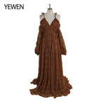 Elegantes Umstandskleid mit verstellbaren Schultern für Babypartys, seitlicher Schlitz, Boho-Strandkleid, ausgefallene Kleider für Fotoshootings, Sunnderly 