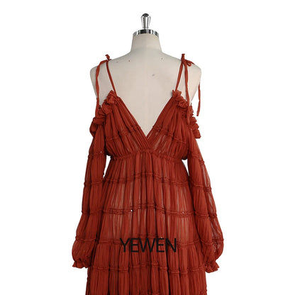 Elegant Adjustable Shoulder Maternity Dress for Baby Shower Side Slit Boho Beach Gown Fancy Photo Shoot Dresses Sunnderly