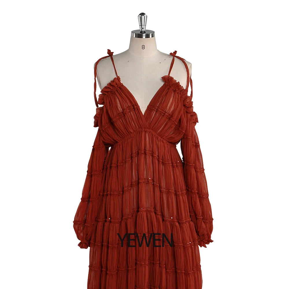 Elegante vestido de maternidad con hombros ajustables para baby shower, abertura lateral, estilo bohemio, para playa, para sesiones de fotos, Sunnderly 