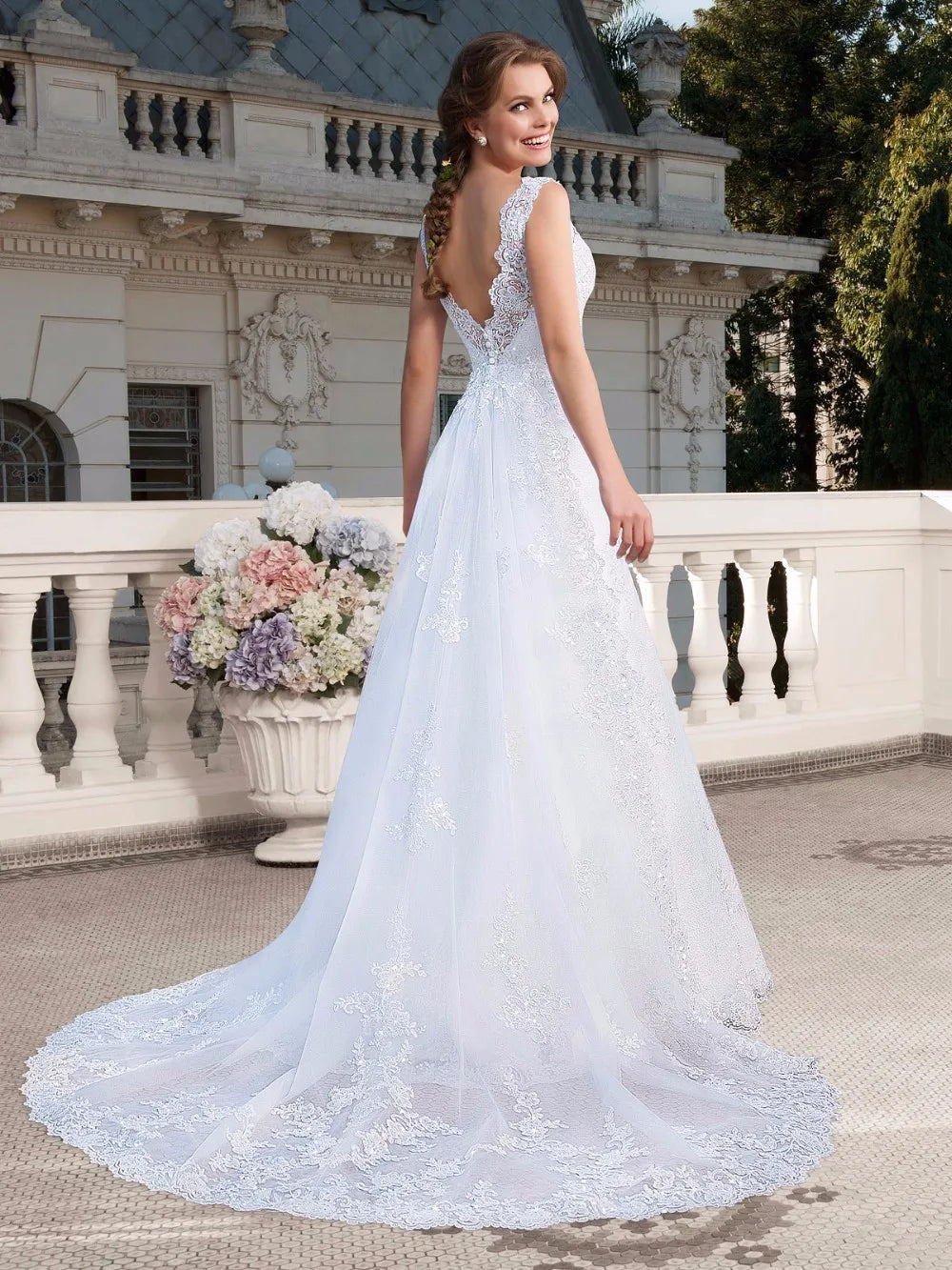 Elegant Appliques Vestido De Noiva Sexy Backless Vestidos De Novia Detachable Train Wedding Dresses Lace Robe De Mariée-payinti
