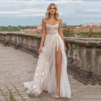 Elegant Beach Wedding Dresses High Slits Tulle Bohemian Lace Applique Robes De Mariee Backless Bridal Gowns Robe De Vestido-payinti