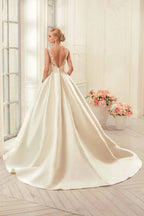 Elegant Beige Gown with Satin Lace Crew-Neck Wide Strap Sleeveless Floor-Length Evening Gown for Women vestidos de novia-payinti