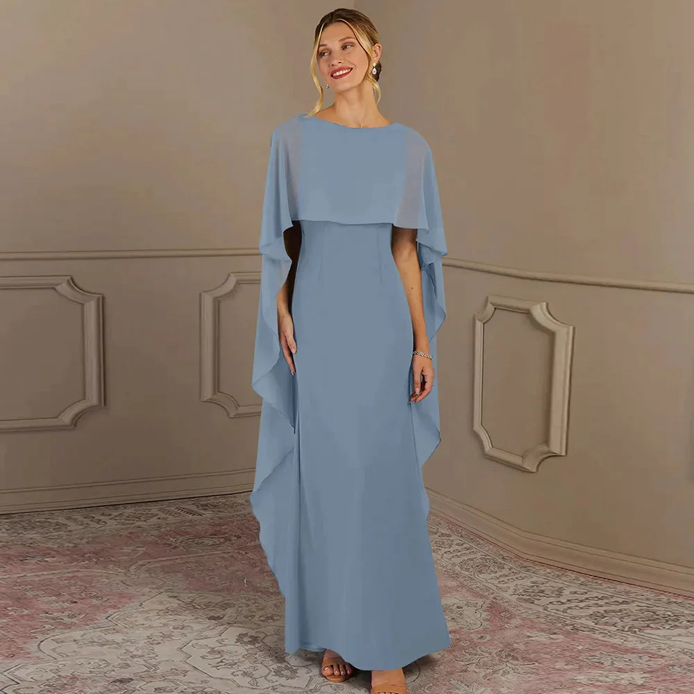Elegant Blue Chiffon Mother of The Bride Dress Jewel Neck Sleeveless Floor Length Simple Wedding Party Dress Zipper Back Custom-payinti