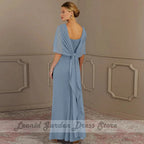 Elegant Blue Chiffon Mother of The Bride Dress Jewel Neck Sleeveless Floor Length Simple Wedding Party Dress Zipper Back Custom-payinti