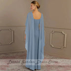 Elegant Blue Chiffon Mother of The Bride Dress Jewel Neck Sleeveless Floor Length Simple Wedding Party Dress Zipper Back Custom-payinti
