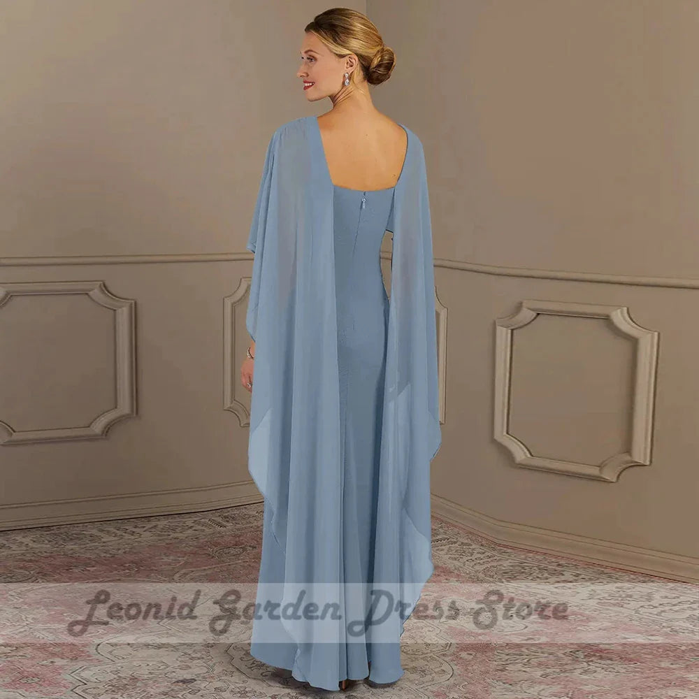 Elegant Blue Chiffon Mother of The Bride Dress Jewel Neck Sleeveless Floor Length Simple Wedding Party Dress Zipper Back Custom-payinti