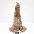 Elegante vestido maxi de manga larga a rayas de encaje bohemio con lunares de tul, vestido de maternidad para mujer, vestido bohemio de playa para sesión de fotos 