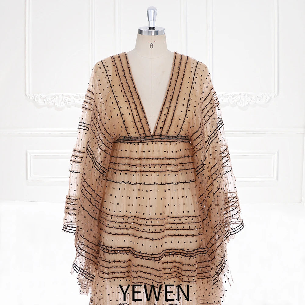 Elegante vestido maxi de manga larga a rayas de encaje bohemio con lunares de tul, vestido de maternidad para mujer, vestido bohemio de playa para sesión de fotos 