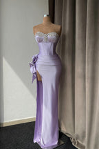 Elegante vestido de fiesta con escote en forma de corazón, volantes y cuentas con abertura