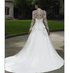 Elegant Italian white bridal dress V-neck stand-up collar lace applique long sleeve satin button Saudi Arabian trouw jurken dame-payinti